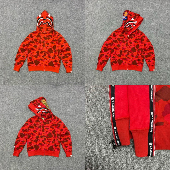 Bape Red Camo Double Shark Full Zip Hoodie Main Image