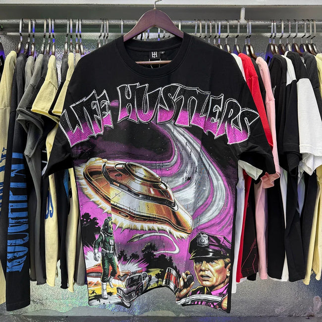 Life Hustlers Alien UFO Graphic Tee - Black Hover Image