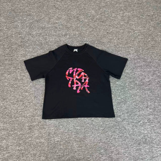 Mertra Floral Logo Tee - Black (Pink Floral) Hover Image