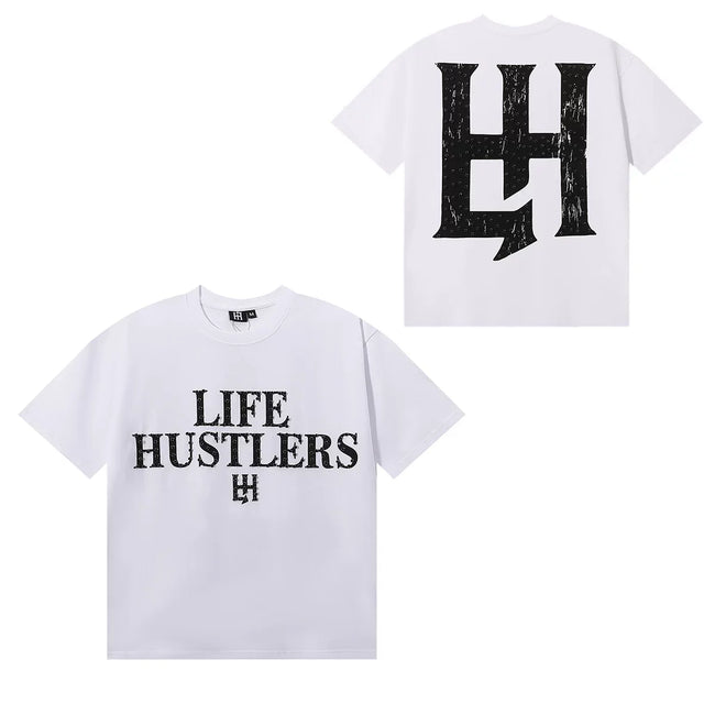 Life Hustlers Minimalist Serif Logo Tee - White Hover Image