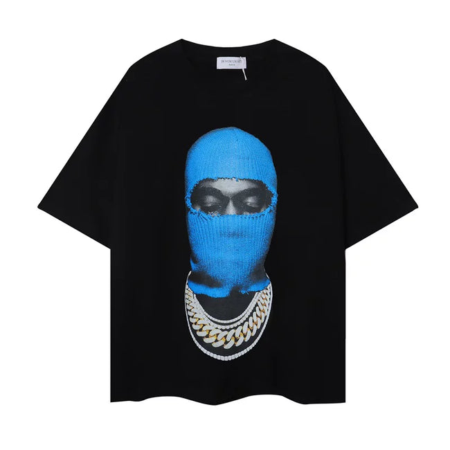 IH NOM UH NIT Blue Mask Cuban Link Graphic Tee - Black Hover Image