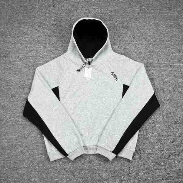Mertra Contrast Colorblock Fleece Hoodie - Light Grey/Black Hover Image