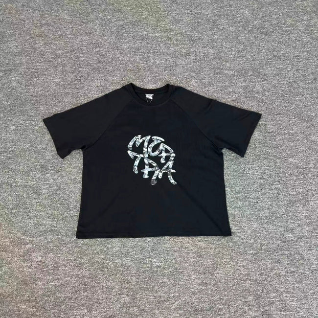 Mertra Graphic Logo Tee - Black (Monochrome Pattern) Hover Image