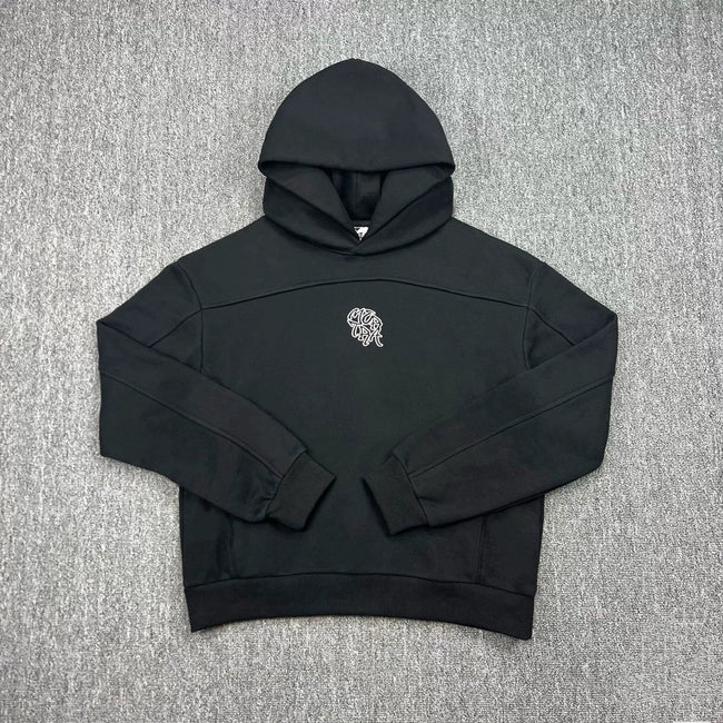 Mertra Seam-Detailed Emblem Hoodie - Black Hover Image