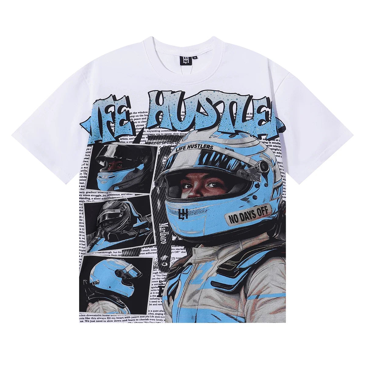 Life Hustlers Helmet Driver Graphic Tee - White