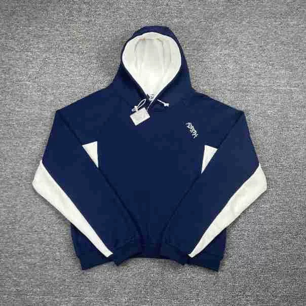 Mertra Contrast Colorblock Fleece Hoodie - Navy Blue/White Hover Image