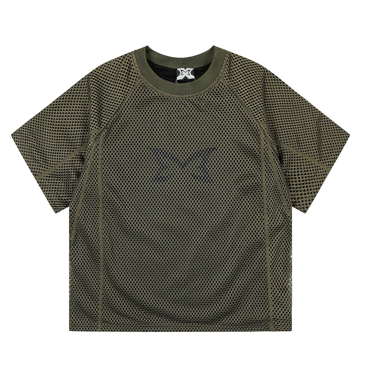 Mertra All-Over Monogram Mesh Raglan Tee - Olive Green
