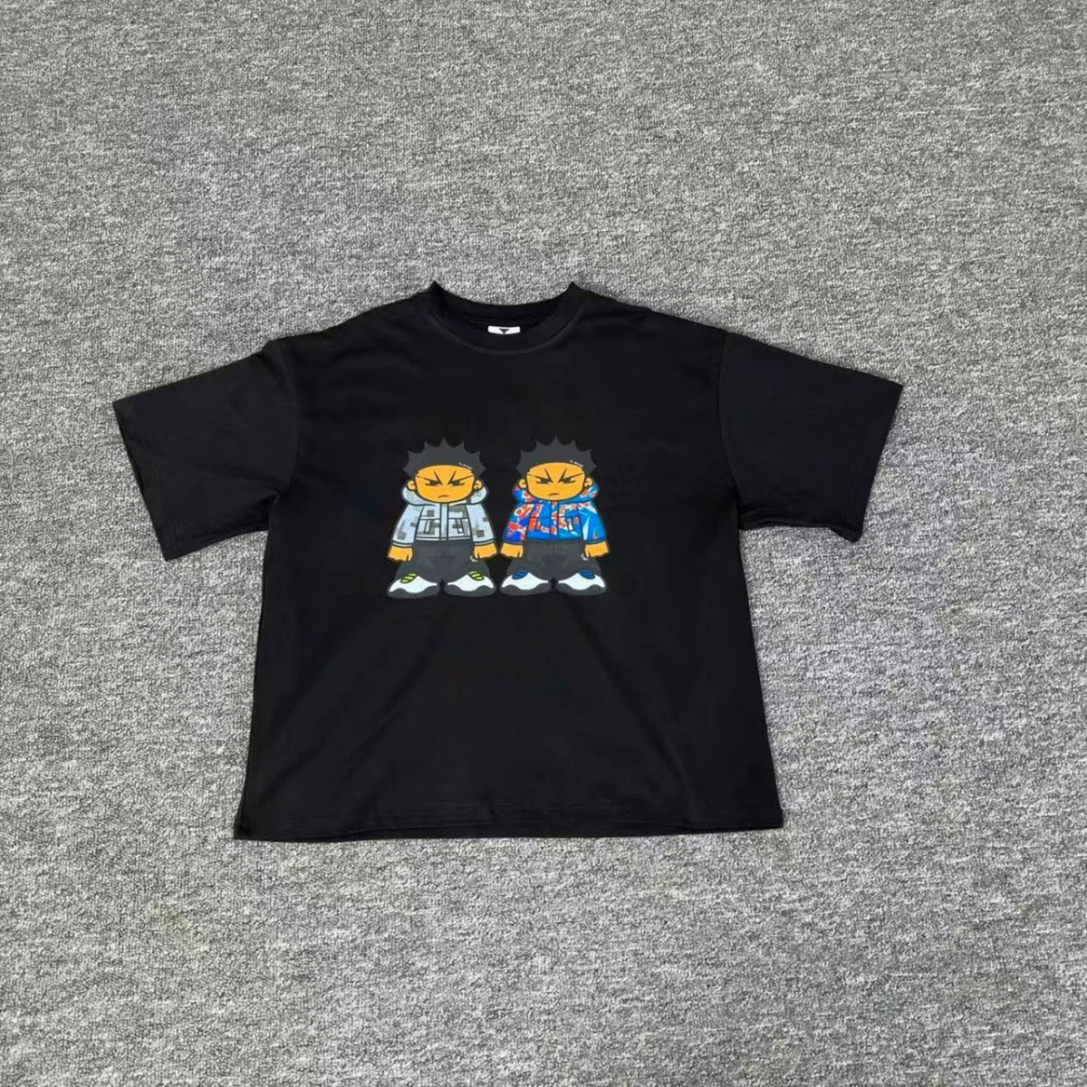 Mertra Twin Figures Cartoon Graphic Tee - Black