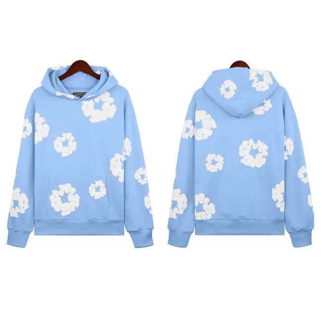 "Denim Tears" Light Blue Floral Pattern Full-Zip Hoodie Hover Image