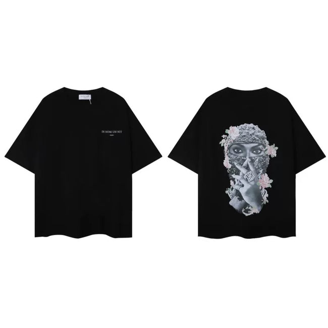 IH NOM UH NIT Floral Mask Back Print Tee - Black Hover Image