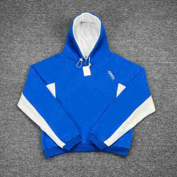 Mertra Contrast Colorblock Fleece Hoodie - Royal Blue/White
