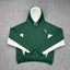 Mertra Contrast Colorblock Fleece Hoodie - Forest Green/White