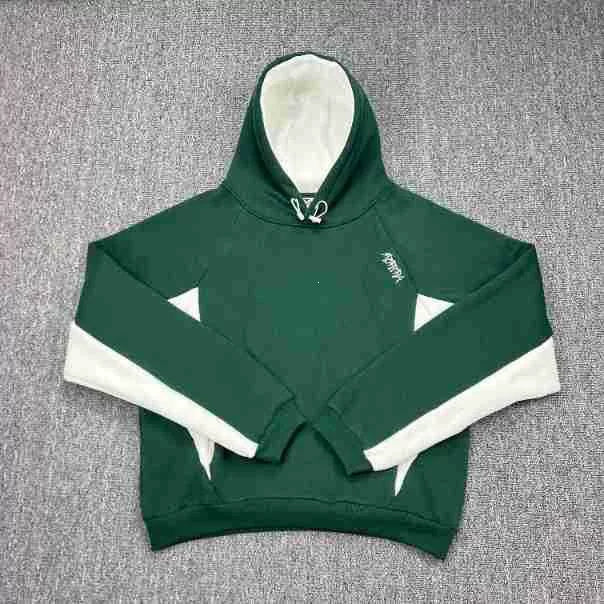 Mertra Contrast Colorblock Fleece Hoodie - Forest Green/White Hover Image