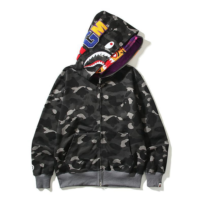 Bape Dark Grey Camo Double Shark Full Zip Hoodie Hover Image