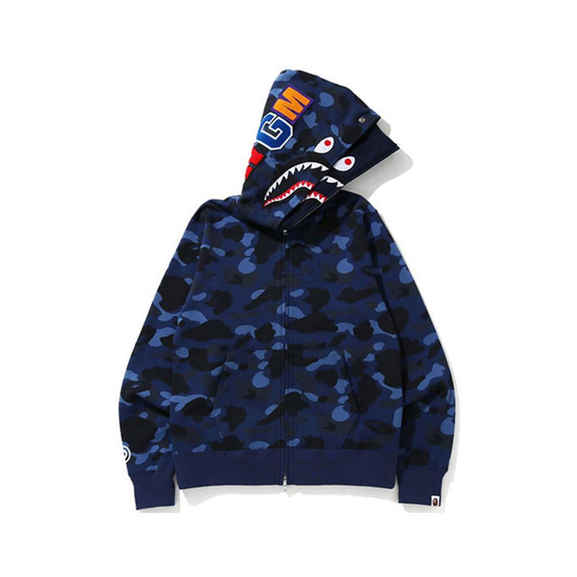 BAPE Shark Full Zip Hoodie – Dual Hood Blue Camo Edition Hover Image